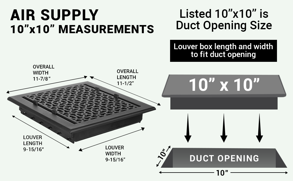 Achtek 10"x10" Solid Cast Aluminum Air Supply louvered Vent Powder Coated