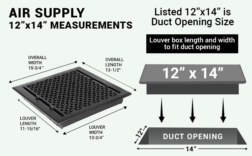 Achtek 12"x14" Solid Cast Aluminum Air Supply louvered Vent | Powder Coated