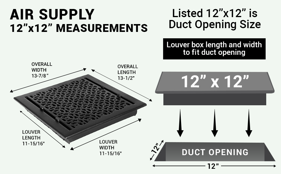 Achtek 12"x12" Solid Cast Aluminum Air Supply louvered Vent | Powder Coated