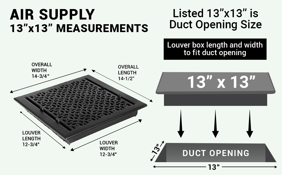 Achtek 13"x13" Solid Cast Aluminum Air Supply louvered Vent |Powder Coated