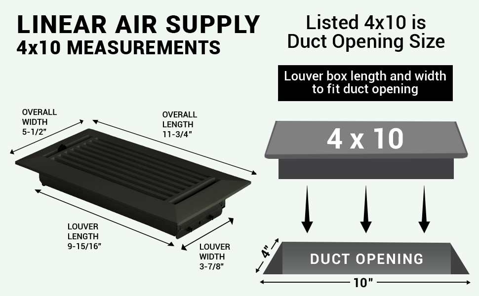 Achtek 4"x10" Grille d'aération à persiennes en aluminium moulé sous pression | Revêtement en poudre