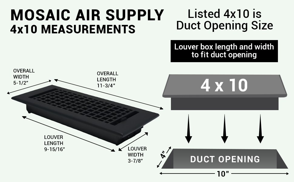 PACK of 4 MOSAIC 4"x10" WALL/CEILING Solid Cast Aluminum Air Supply louvered Powder Coated