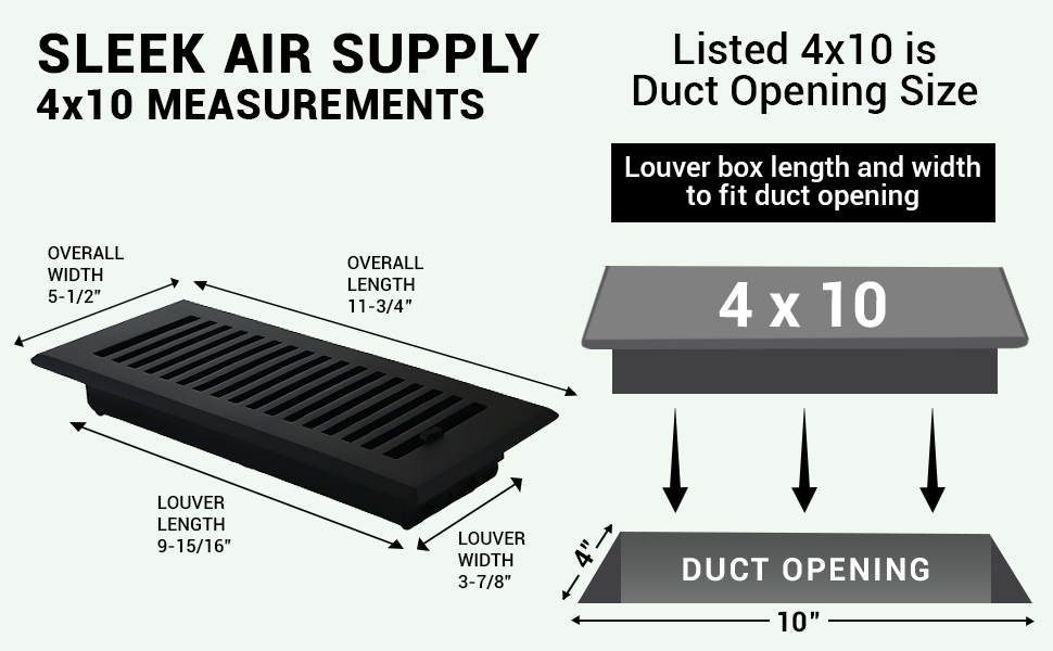 LOT de 8 grilles d'aération en aluminium moulé massif SLEEK 4"x10" avec revêtement en poudre pour planchers praticables