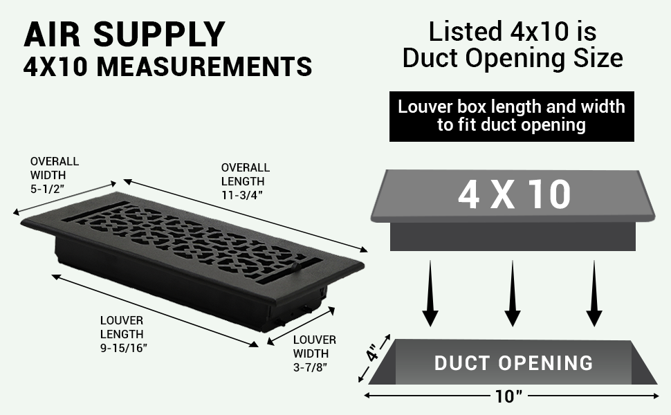 PACK of 9 ACHTEK 4"x10" Walkable FLOOR Solid Cast Aluminum Air Supply louvered Powder Coated