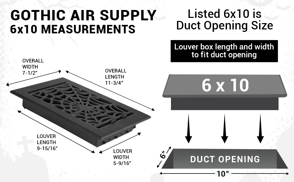 Spooky Gothic 6"x10"Solid Cast Aluminum louvered Air Supply |Powder Coated