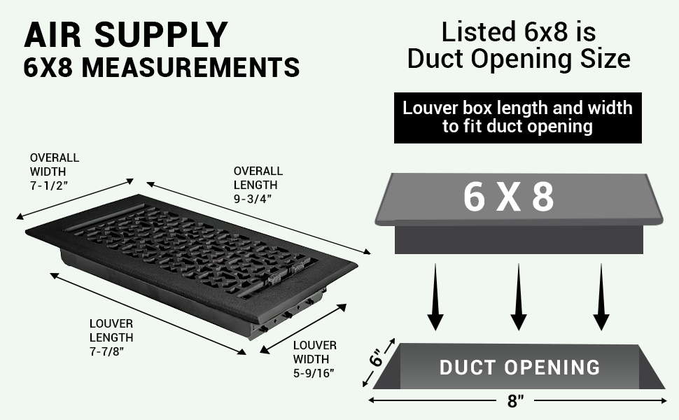 Achtek 6"x8" Solid Cast Aluminum Air Supply louvered Vent | Powder Coated