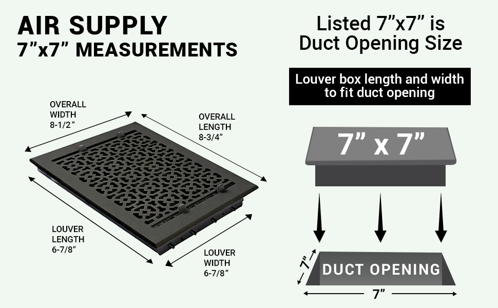 Achtek 7"x7" Grille d'aération à persiennes en aluminium moulé sous pression | Revêtement en poudre