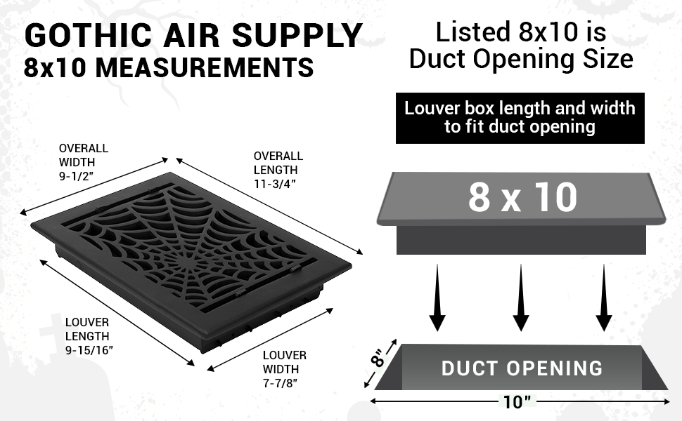 Spooky Gothic 8"x10"Solid Cast Aluminum louvered Air Supply |Powder Coated