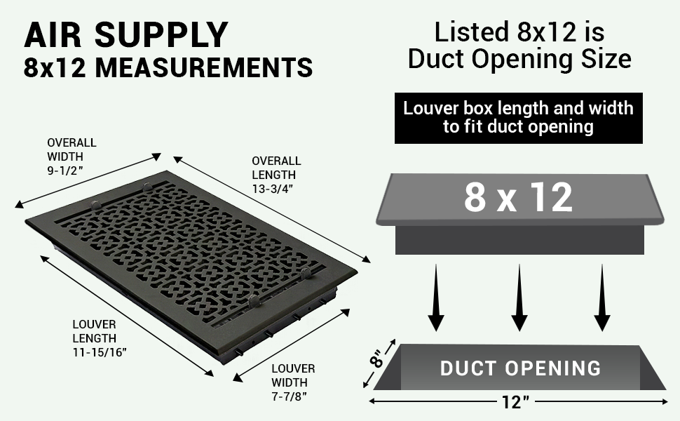 Achtek Solid Cast Aluminum Air Supply louvered Vent 8"x12"Powder Coated