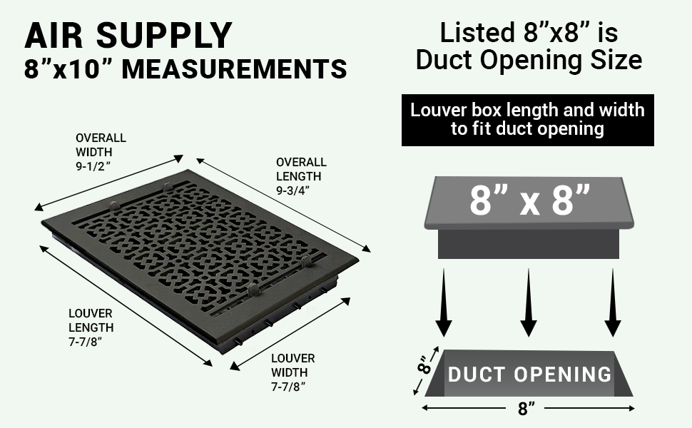 Achtek Solid Cast Aluminum Air Supply louvered Vent 8"x8"Powder Coated