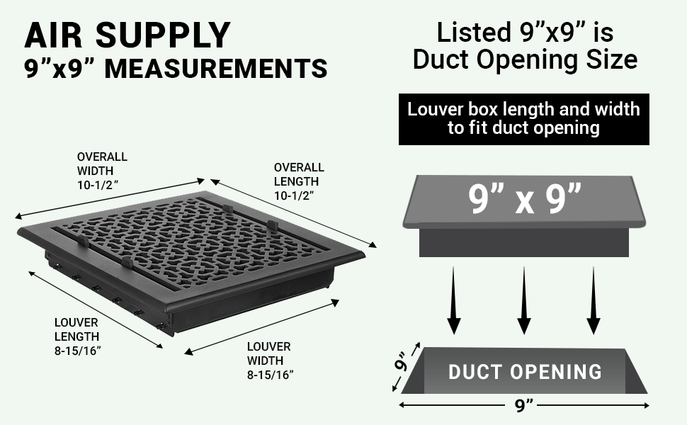 Achtek Solid Cast Aluminum Air Supply louvered Vent 9"x9" Powder Coated