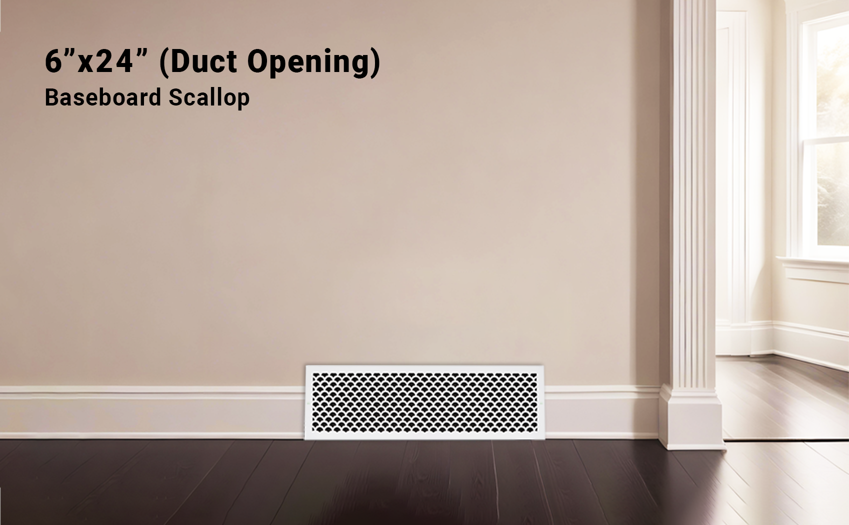 Scallop BASEBOARD 6"x24" Duct opening Solid Cast Aluminum Grill Vent Cover | Powder Coated