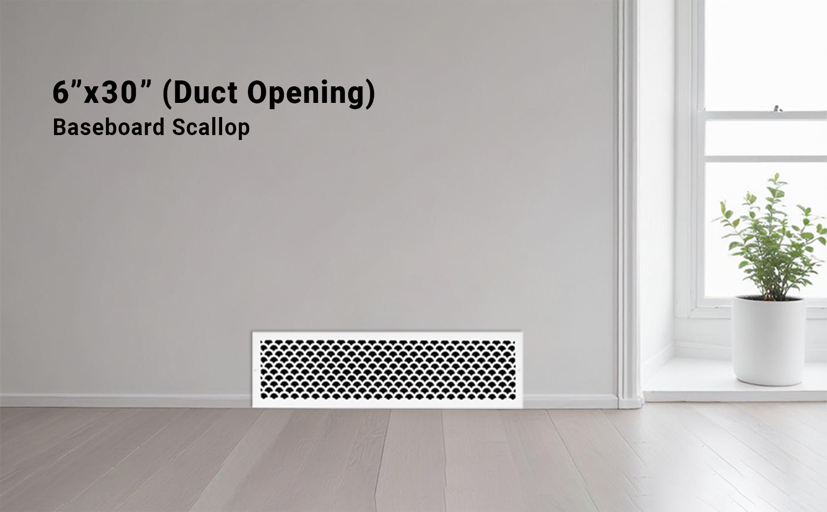 Scallop BASEBOARD 6"x30" Duct opening Solid Cast Aluminum Grill Vent Cover | Powder Coated