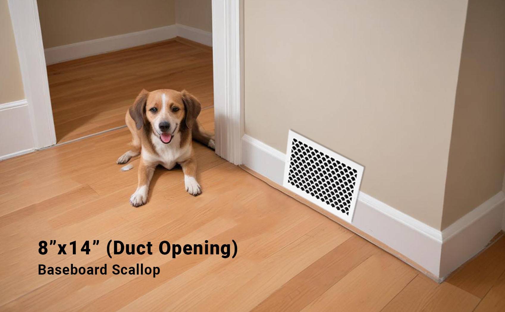 Scallop BASEBOARD 8"x14" Duct opening Solid Cast Aluminum Grill Vent Cover | Powder Coated