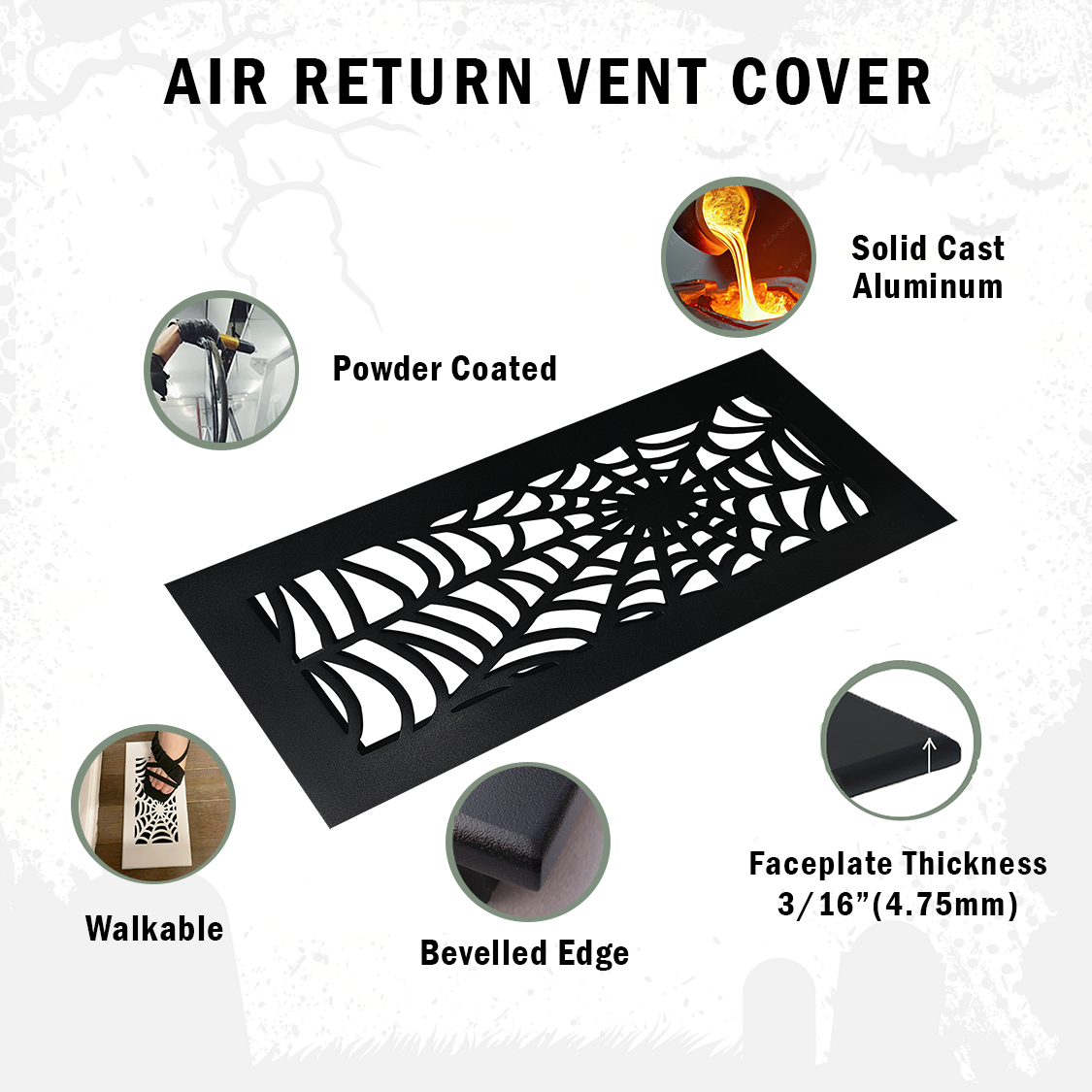 SPIDER WEB Air Return 12"x14" Duct Opening Gothic| Heavy Cast Aluminum Cover Grill (14"x16" Overall) | Powder Coated